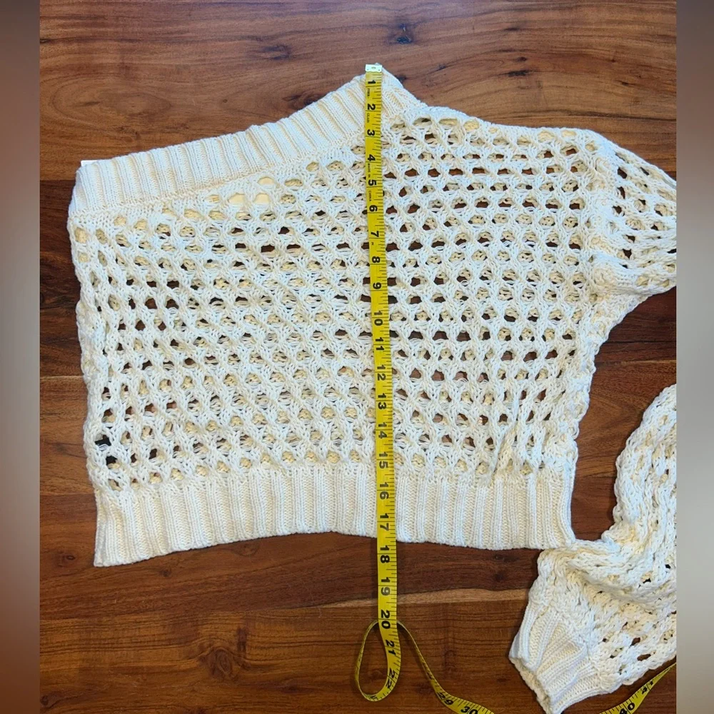 Anthropologie Cream One-Shoulder Mesh Blouse - Picture 8 of 11